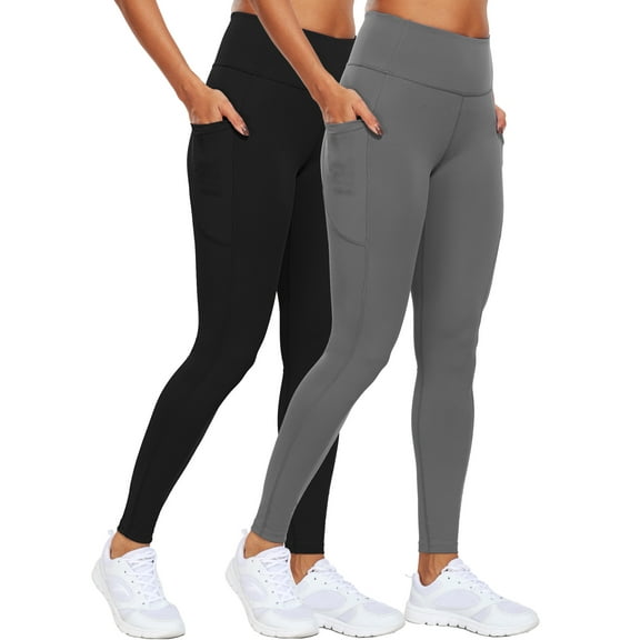NELEUS Womens High Waist Ankle Yoga Leggings Workout with Two Pockets,Black Gray,US Size XL