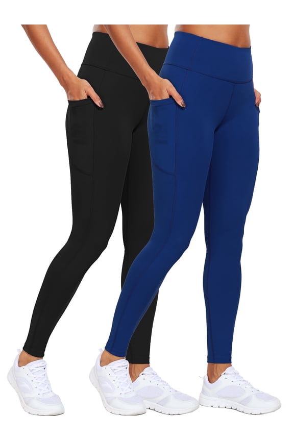 Womens Plus Size High Waist Ankle Yoga Leggings Workout with Two Pockets,Black+Navy Blue,US Size 3XL