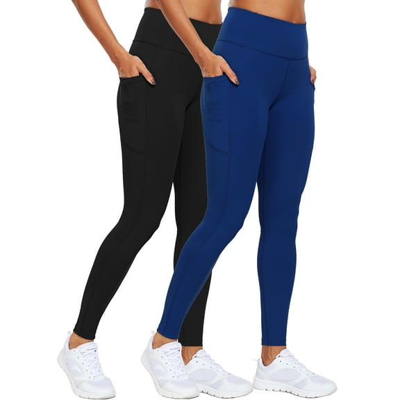NELEUS Womens High Waist Ankle Yoga Leggings Workout with Two Pockets,Black Navy Blue,US Size XL