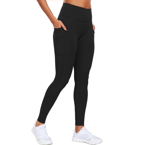 Womens High Waist Ankle Yoga Leggings Workout with Two Pockets,Black,US Size L