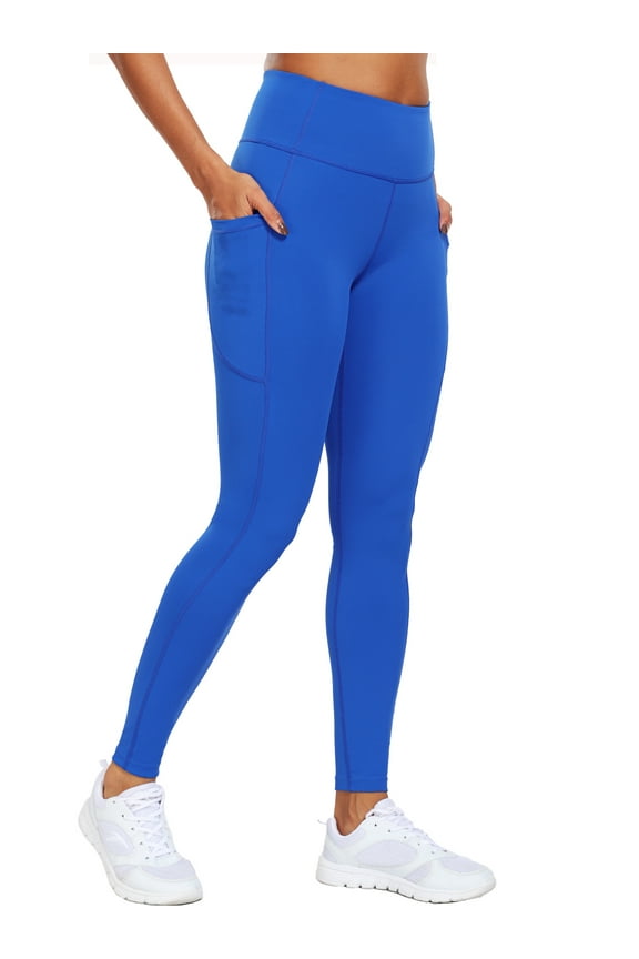 Womens High Waist Ankle Yoga Leggings Workout with Two Pockets,Blue,US Size L