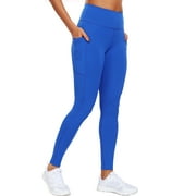 Womens High Waist Ankle Yoga Leggings Workout with Two Pockets,Blue,US Size S