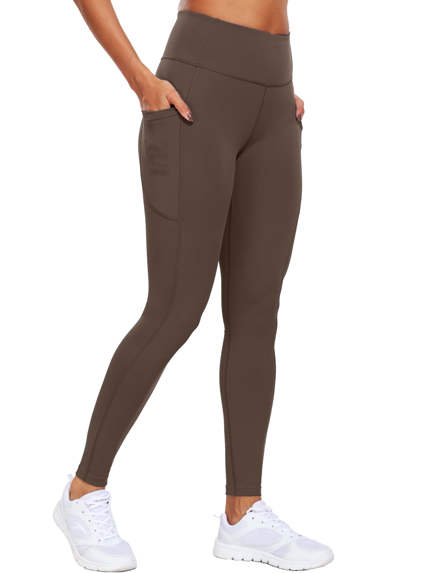 Womens High Waist Ankle Yoga Leggings Workout with Two Pockets,Coffee Brown,US Size 3XL