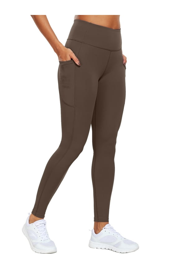 Womens High Waist Ankle Yoga Leggings Workout with Two Pockets,Coffee Brown,US Size M