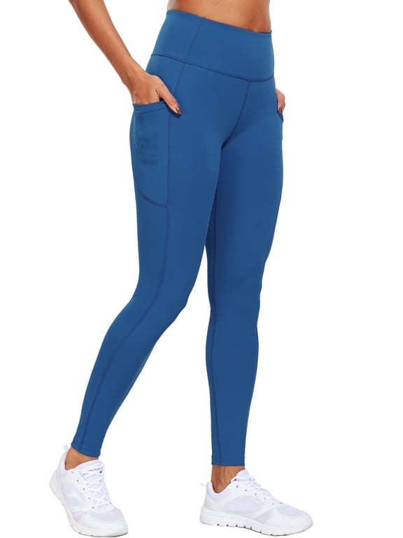 Womens High Waist Ankle Yoga Leggings Workout with Two Pockets,Dark Blue,US Size XL