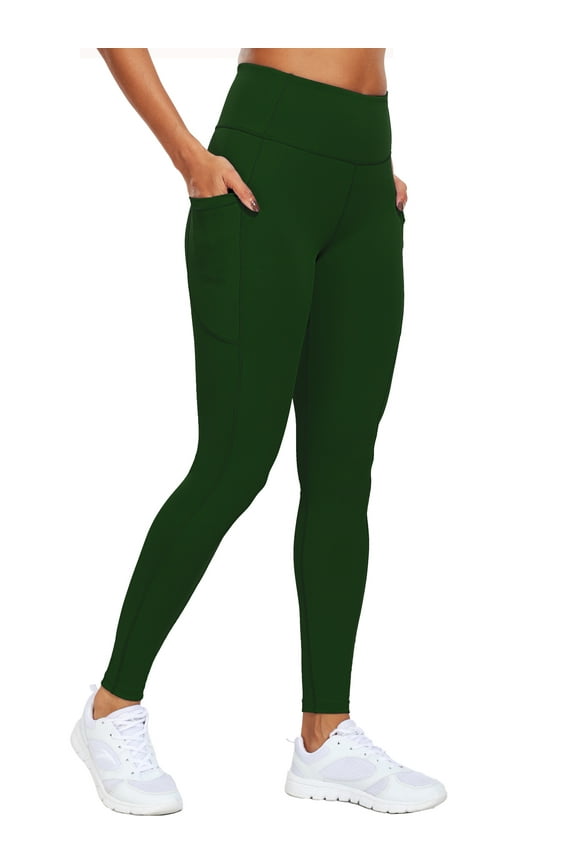 Womens High Waist Ankle Yoga Leggings Workout with Two Pockets,Dark Green,US Size L