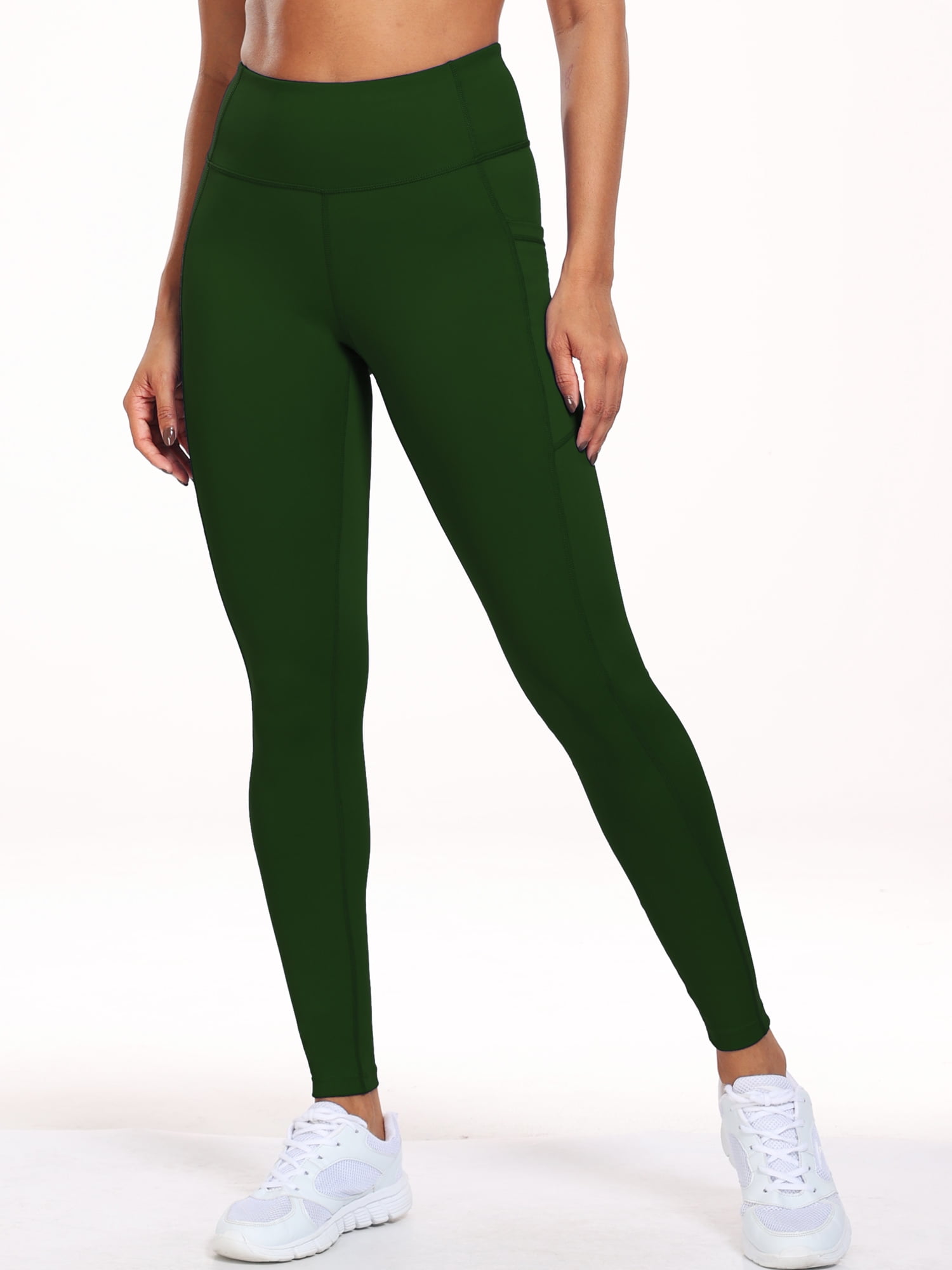 NELEUS Womens High Waist Ankle Yoga Leggings Workout with Two Pockets,Dark Green,US Size XL