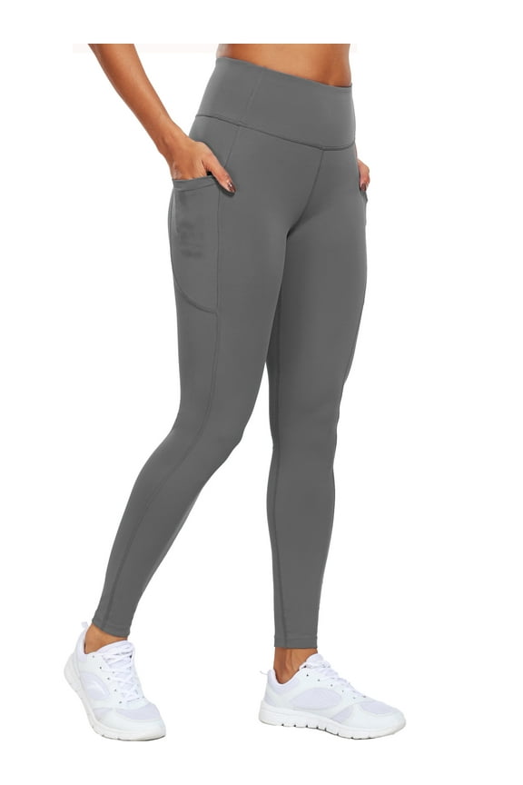 Womens High Waist Ankle Yoga Leggings Workout with Two Pockets,Gray,US Size S