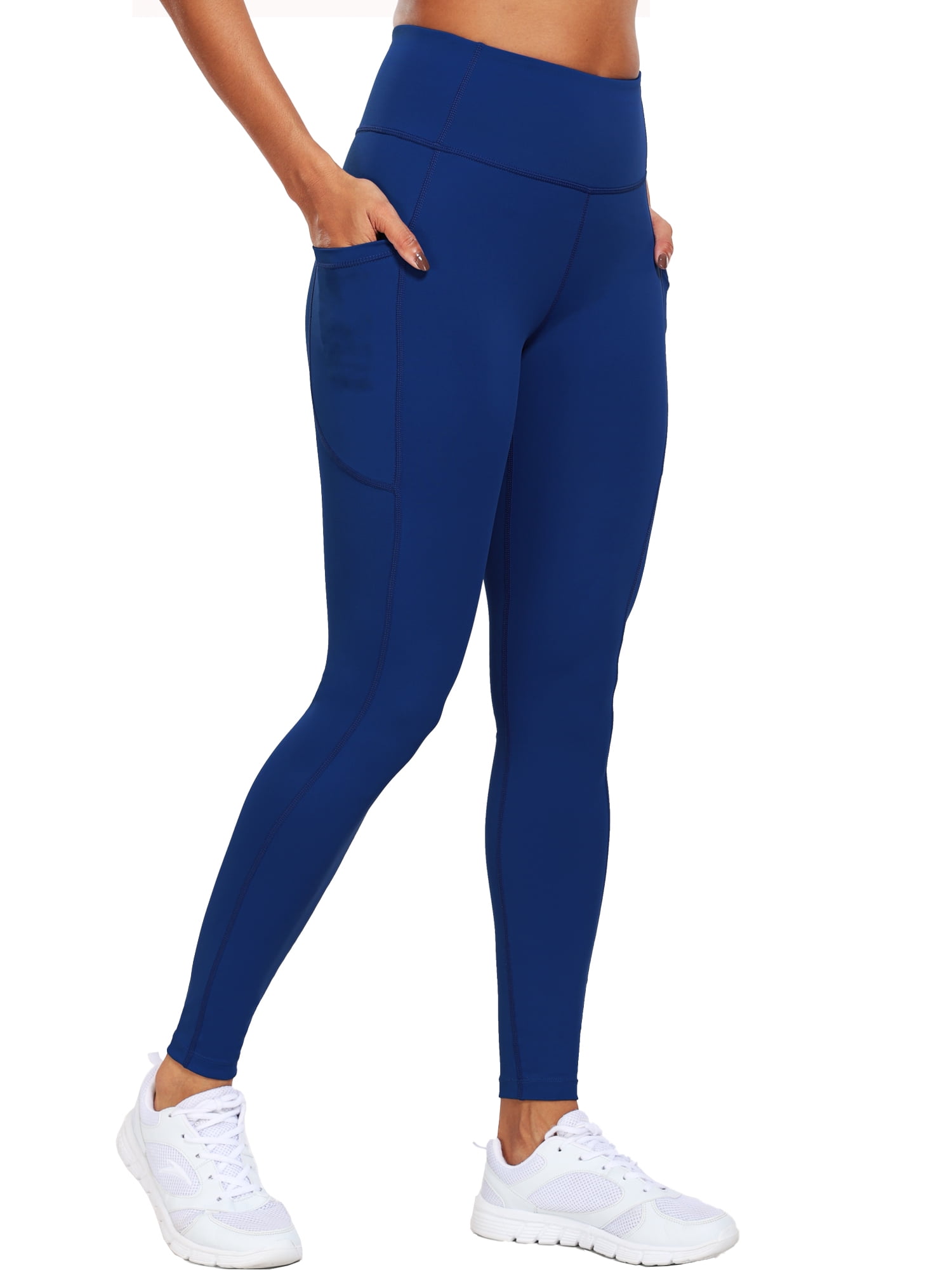 Buy Women's Super Combed Cotton Elastane Stretch Leggings with Coin Pocket  and Contrast Side Piping - Navy Blazer AW73