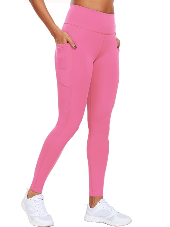 Womens Plus Size High Waist Ankle Yoga Leggings Workout with Two Pockets,Pink,US Size 3XL