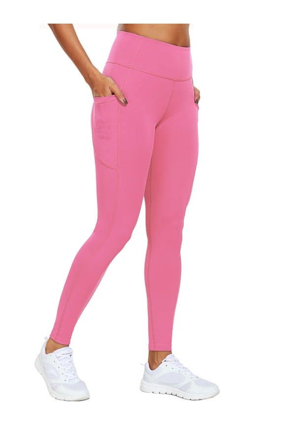 Womens High Waist Ankle Yoga Leggings Workout with Two Pockets,Pink,US Size M