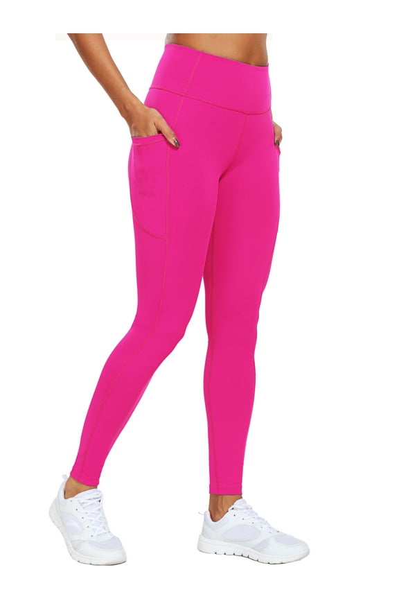 Womens High Waist Ankle Yoga Leggings Workout with Two Pockets,Rose Red,US Size L