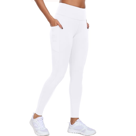 NELEUS Womens High Waist Ankle Yoga Leggings Workout with Two Pockets,White,US Size L