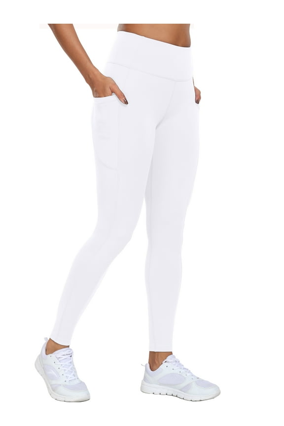 Womens High Waist Ankle Yoga Leggings Workout with Two Pockets,White,US Size M