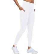Womens High Waist Ankle Yoga Leggings Workout with Two Pockets,White,US Size S