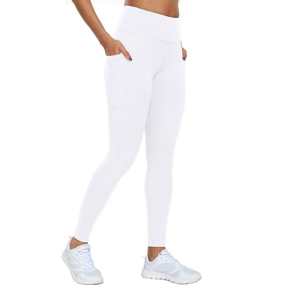 NELEUS Womens High Waist Ankle Yoga Leggings Workout with Two Pockets,White,US Size XL