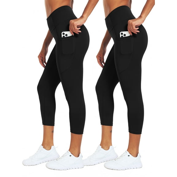 NELEUS Womens High Waist Capri Yoga Leggings Cropped Pant for Workout with Two Pockets,Black Black,US Size XL