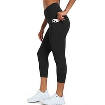 NELEUS Womens High Waist Capri Yoga Leggings Cropped Pant for Workout with Two Pockets,Black,US Size L