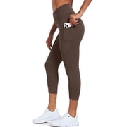 Womens Plus Size High Waist Capri Yoga Leggings Cropped Pant for Workout with Two Pockets,Coffee Brown,US Size 3XL