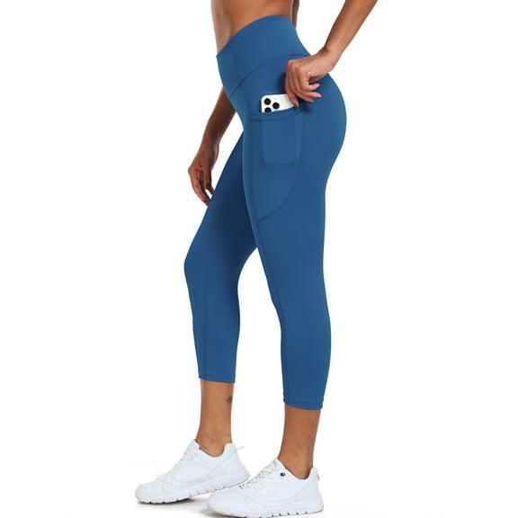 NELEUS Womens High Waist Capri Yoga Leggings Cropped Pant for Workout with Two Pockets,Dark Blue,US Size 2XL