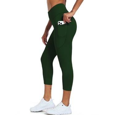 NELEUS Womens High Waist Capri Yoga Leggings Cropped Pant for Workout with Two Pockets,Dark Green,US Size S