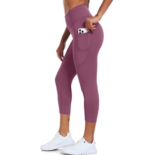 NELEUS Womens High Waist Capri Yoga Leggings Cropped Pant for Workout with Two Pockets,Lavender Pinkish Purple,US Size S