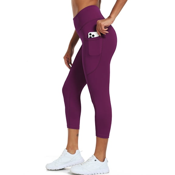 NELEUS Womens High Waist Capri Yoga Leggings Cropped Pant for Workout with Two Pockets,Purple,US Size M