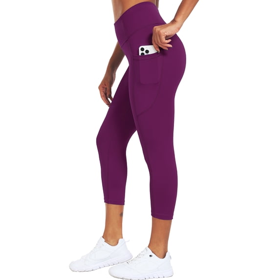 NELEUS Womens High Waist Capri Yoga Leggings Cropped Pant for Workout with Two Pockets,Purple,US Size XL