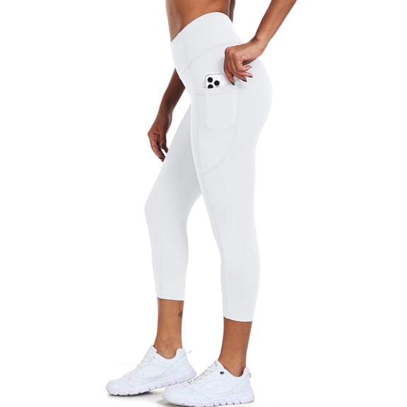 NELEUS Womens Plus Size High Waist Capri Yoga Leggings Cropped Pant for Workout with Two Pockets,White,US Size 2XL