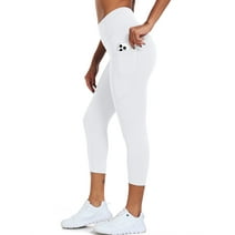 NELEUS Womens High Waist Capri Yoga Leggings Cropped Pant for Workout with Two Pockets,White,US Size 2XL