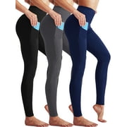 Womens High Waist Running Workout Yoga Leggings with Pocket,Black+Gray+Navy Blue,US Size S