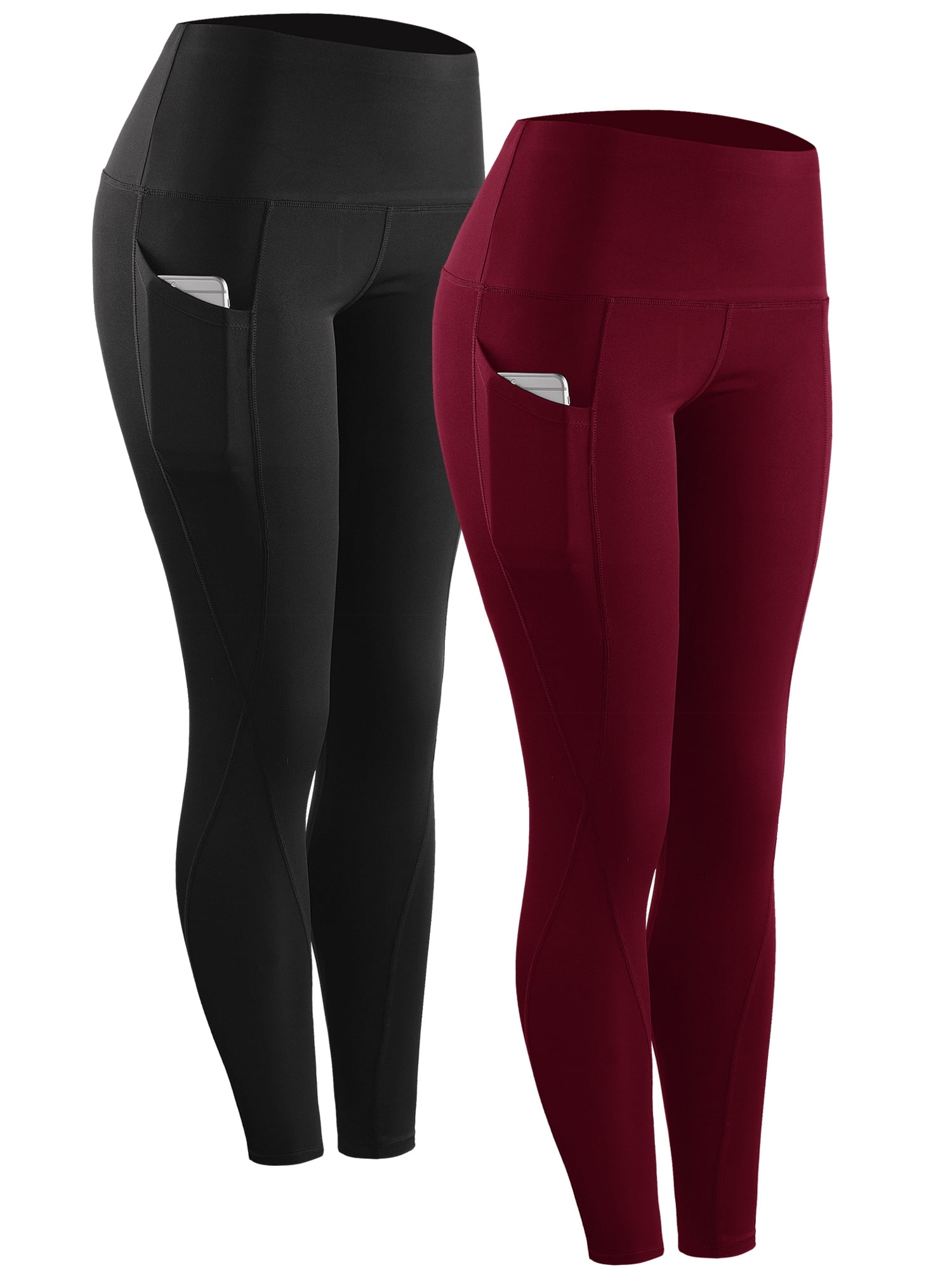 NELEUS Womens High Waist Running Workout Yoga Leggings with Pockets,Black+Red,US  Size 2XL 