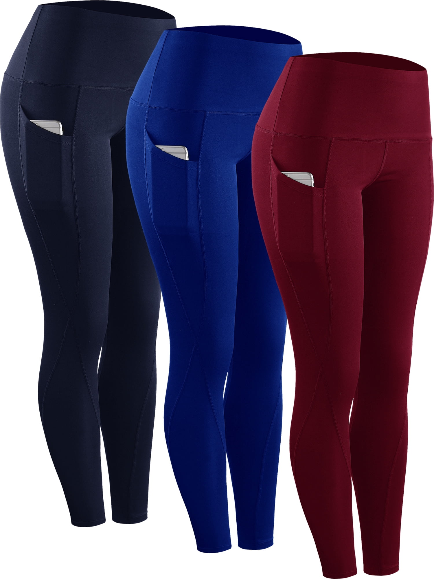 NELEUS Womens High Waist Running Workout Yoga Leggings with Pockets,Navy  Blue+Blue+Red,US Size S 
