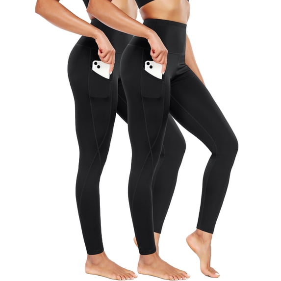 NELEUS Womens High Waist Running Workout Yoga Leggings with Side Pocket,Black+Black,US Size L