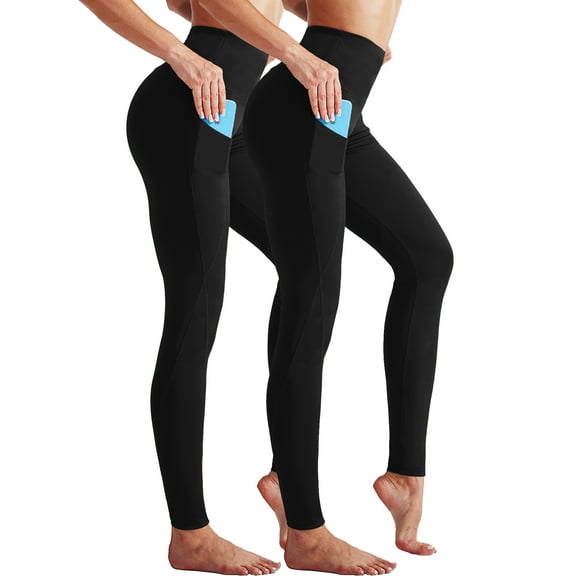 NELEUS Womens High Waist Running Workout Yoga Leggings with Side Pocket,Black Black,US Size M