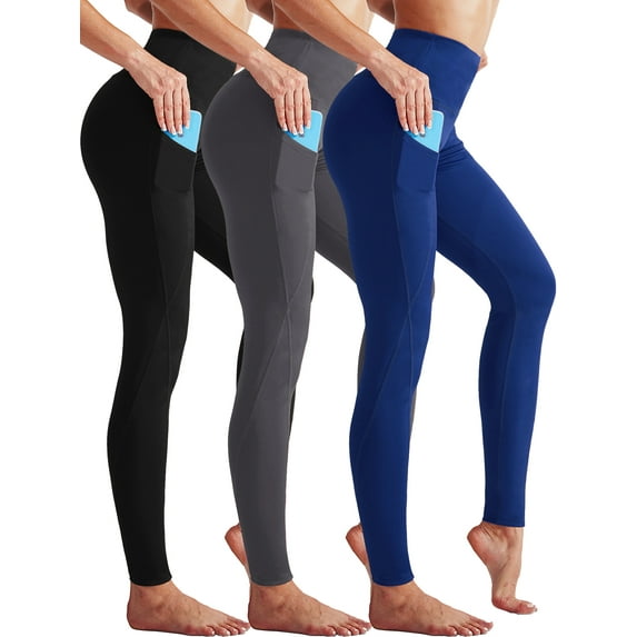 NELEUS Womens High Waist Running Workout Yoga Leggings with Side Pocket,Black+Gray+Blue,US Size XL
