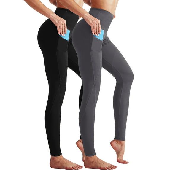 NELEUS Womens High Waist Running Workout Yoga Leggings with Side Pocket,Black+Gray,US Size 3XL