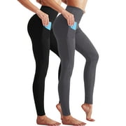 Womens High Waist Running Workout Yoga Leggings with Side Pocket,Black+Gray,US Size S