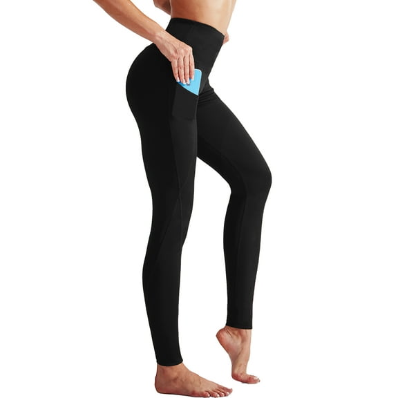 NELEUS Womens High Waist Running Workout Yoga Leggings with Side Pocket,Black,US Size L