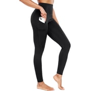 Womens High Waist Running Workout Yoga Leggings with Side Pocket,Black,US Size L