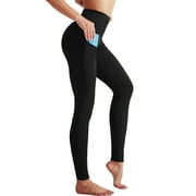 Womens High Waist Running Workout Yoga Leggings with Side Pocket,Black,US Size M