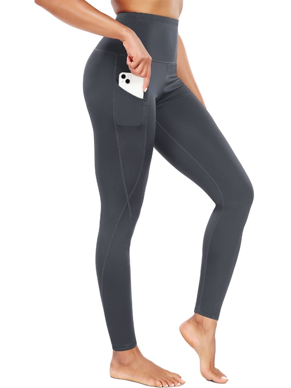 Womens Plus Size High Waist Running Workout Yoga Leggings with Side Pocket,Gray,US Size 3XL