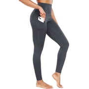Womens High Waist Running Workout Yoga Leggings with Side Pocket,Gray,US Size M