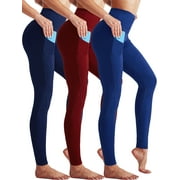 NELEUS Womens High Waist Running Workout Yoga Leggings with Side Pocket,Navy Blue+Blue+Red,US Size S