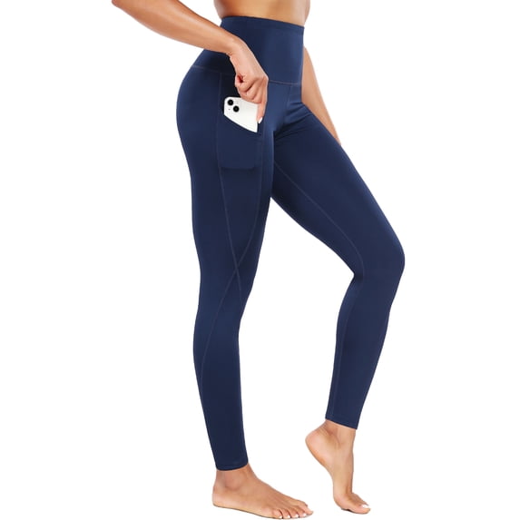 NELEUS Womens High Waist Running Workout Yoga Leggings with Side Pocket,Navy Blue,US Size M