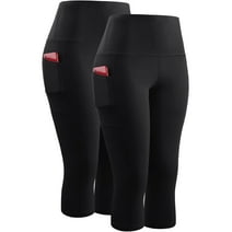 NELEUS Womens High Waist Yoga Capris Tummy Control Workout Stretch Capri Leggings with Pockets,Black+Black,US Size M