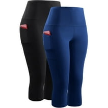 NELEUS Womens High Waist Yoga Capris Tummy Control Workout Stretch Capri Leggings with Pockets,Black+Blue,US Size L