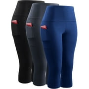NELEUS Womens High Waist Yoga Capris Tummy Control Workout Stretch Capri Leggings with Pockets,Black+Gray+Blue,US Size 2XL