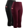 thumbnail image 1 of NELEUS Womens High Waist Yoga Capris Tummy Control Workout Stretch Capri Leggings with Pockets,Black+Red,US Size L, 1 of 8