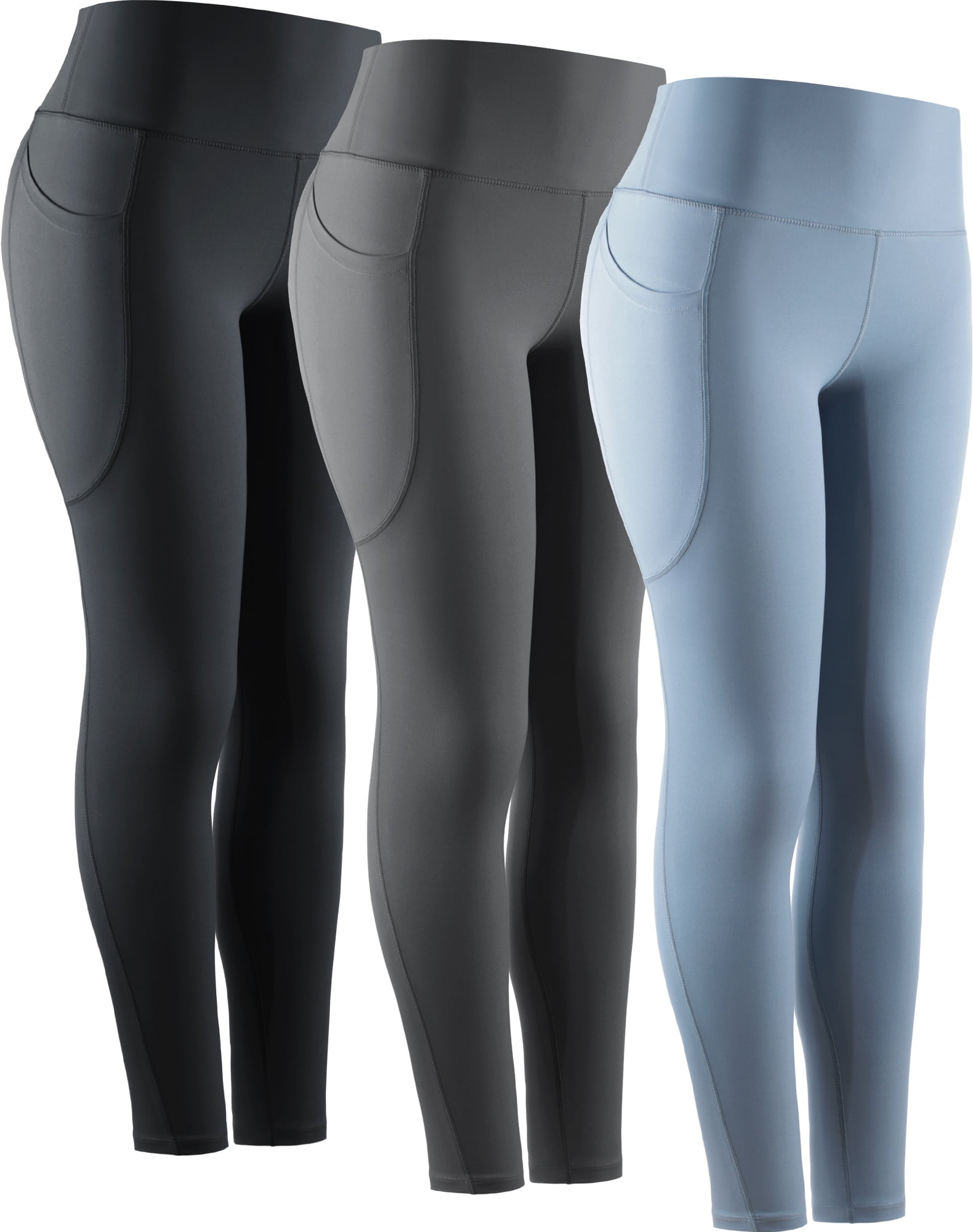 NELEUS Womens Compression Yoga Leggings for Workout High Waist Tummy Control with 2 Pockets,Black+Gray+Light Blue,US Size XL